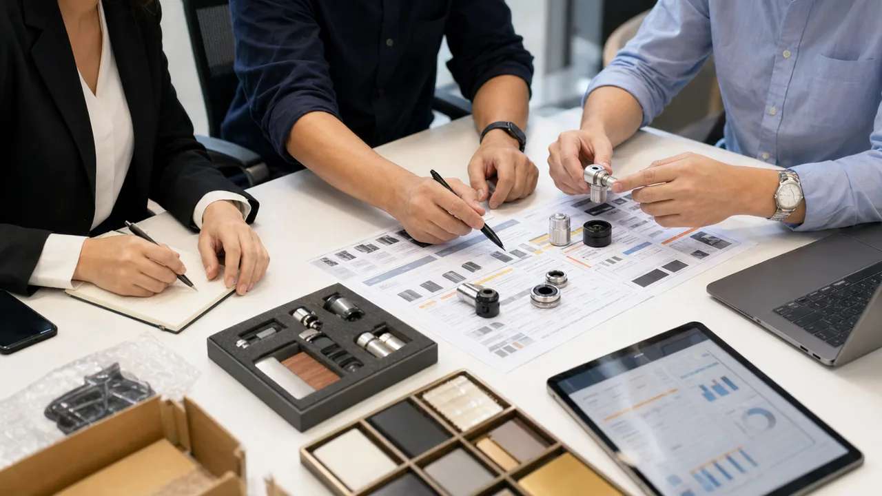 China-side sourcing team reviewing quotations and sample details
